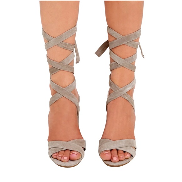 Steve Madden Christey Taupe Suede Leather Lace-Up Heels - Picture 3 of 15
